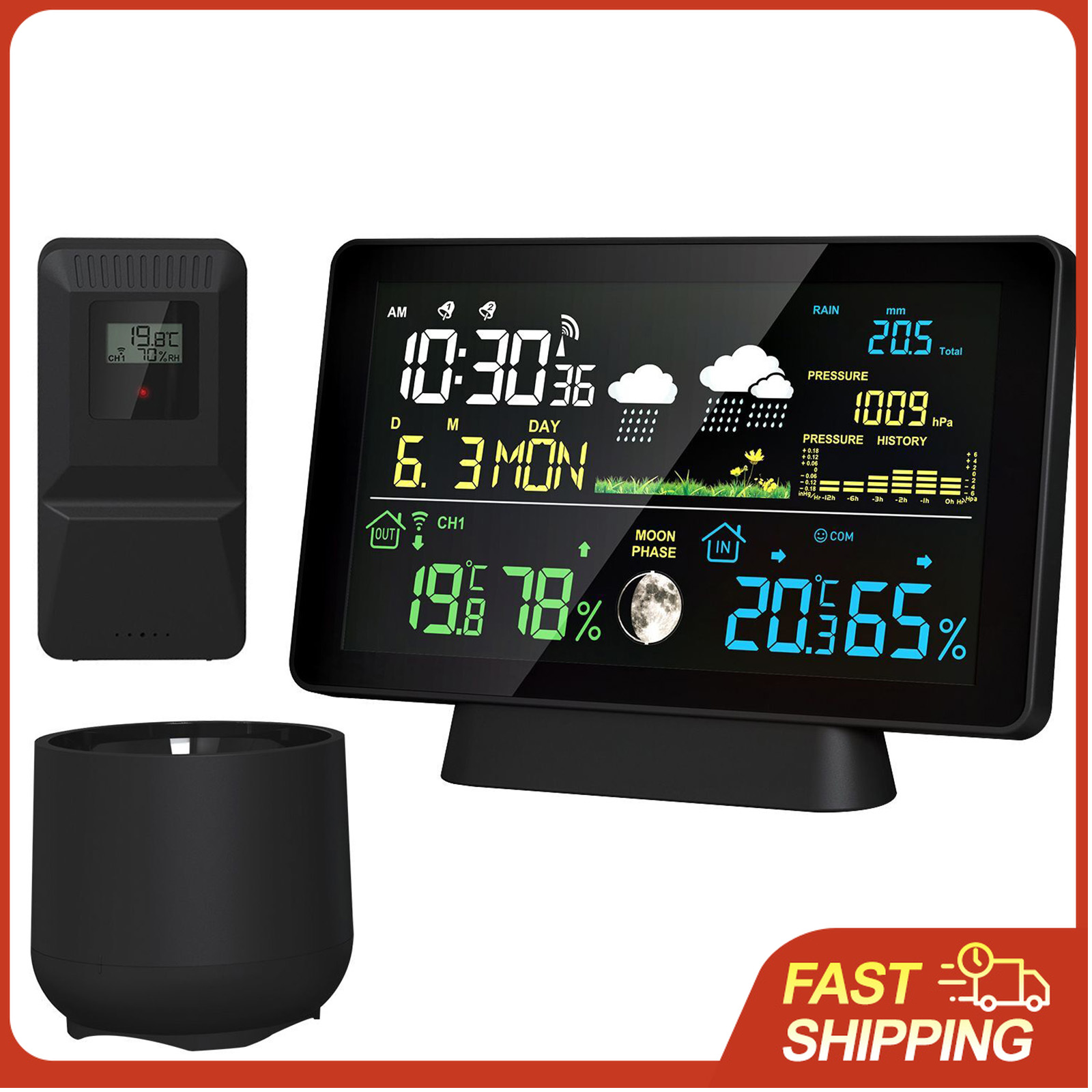 Rain Gauge Digital - Estación Meteorológica Inalámbrica 8 en 1,